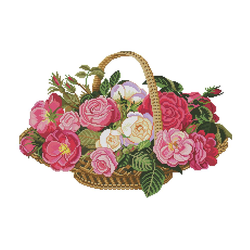 

Flower Basket Roses - 14CT Stamped Cross Stitch - 44*32cm, 501 Original