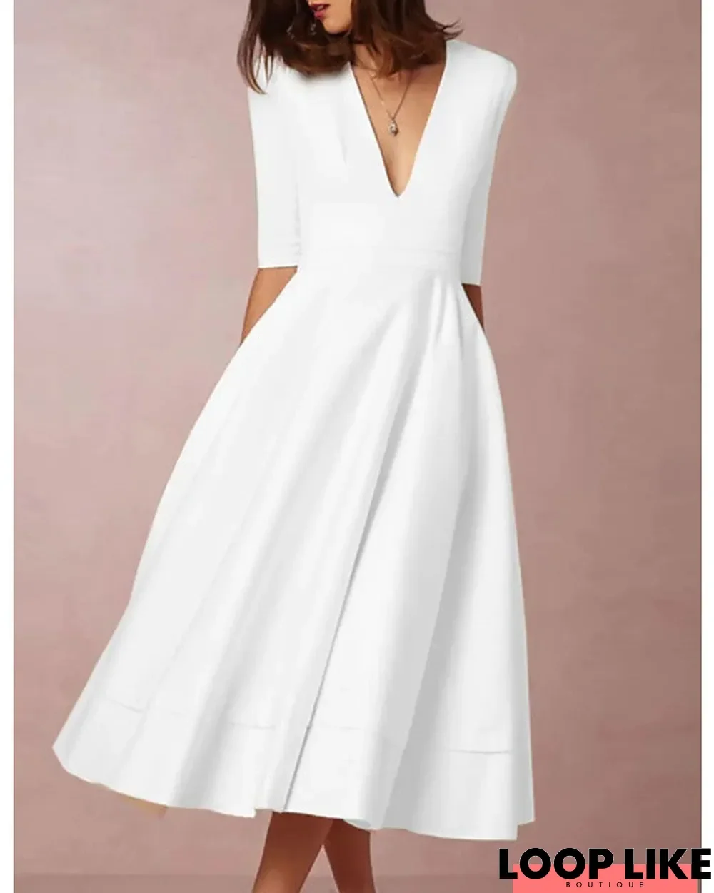 Women's Swing Dress Midi Dress Half Sleeve Solid Color Spring & Summer Hot White Dresses