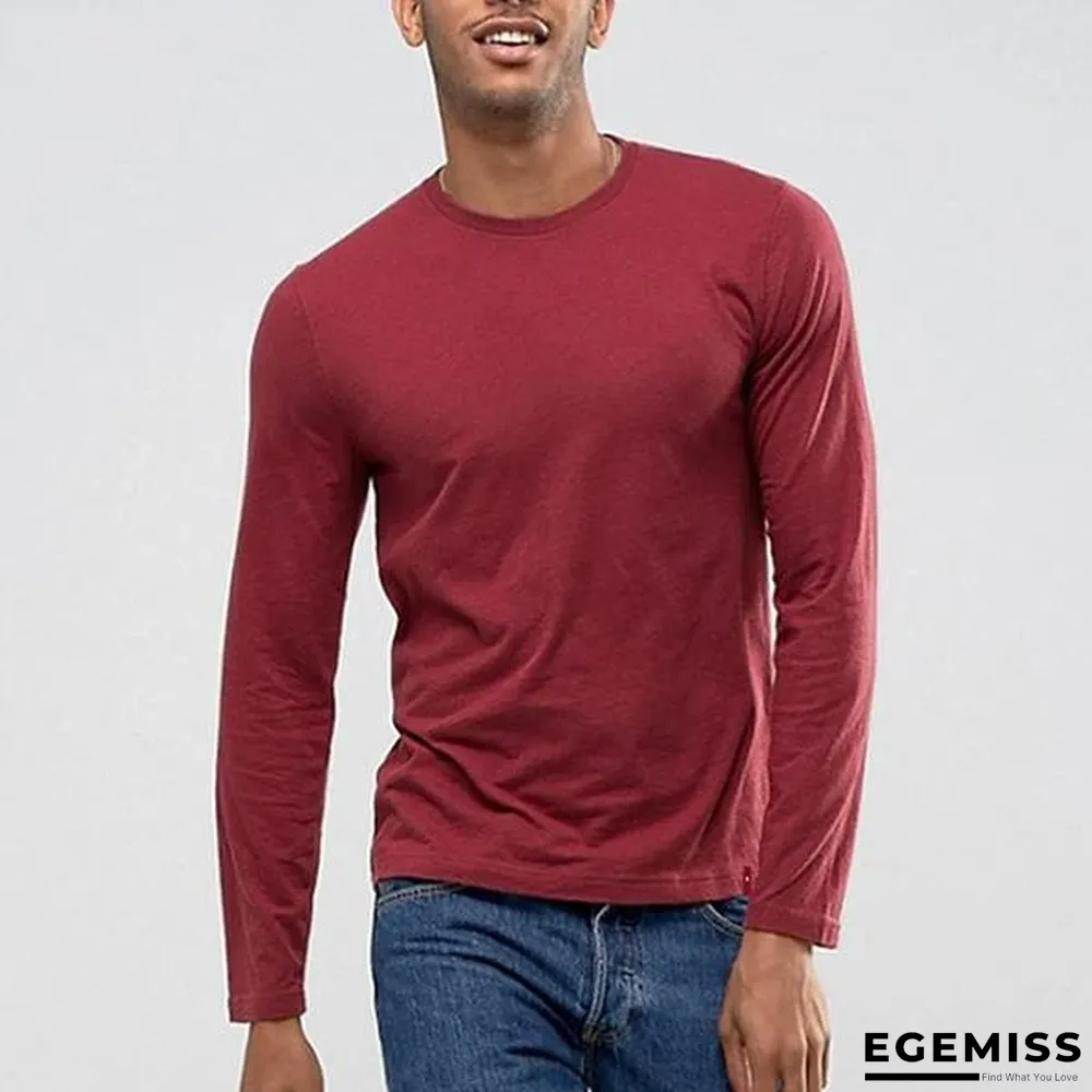 Autumn Men's Round Collar Pure Color T-Shirt | EGEMISS