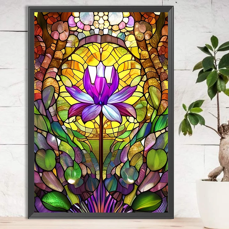 Stained Glass Lotus (canvas) full round or square drill diamond painting