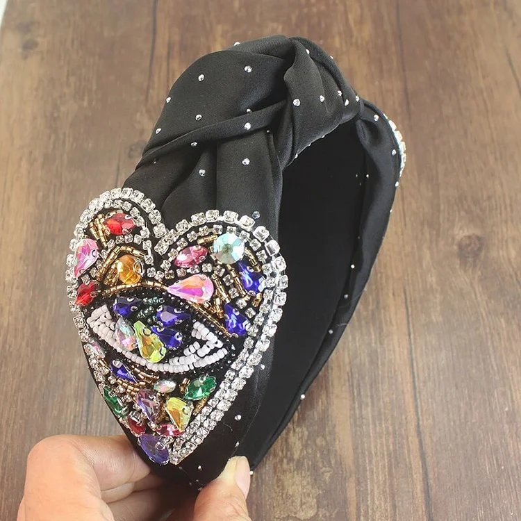 Luxury Elegant Fashion Headbands colorful Diamante Crystal Beads Rhinestone Bohemia Middle Knot Headwear For Women Hair Jewelry