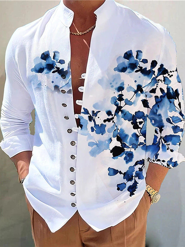Women Long Sleeve V-neck Graphic Floral Printed Top