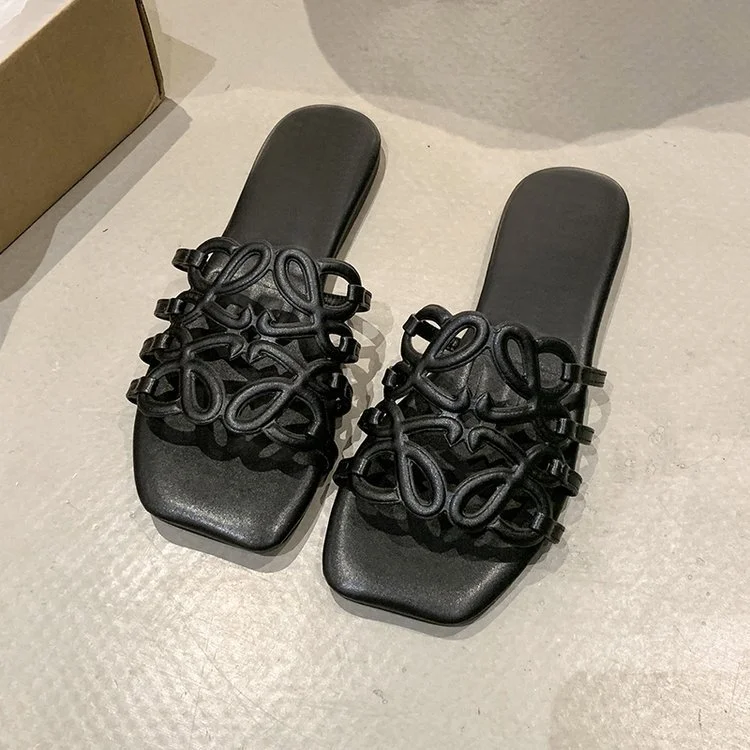 Yyvonne New Fashion Type Small Simple Hollow Cool Slippers Outside Wearing Flat Bottom Side Casual Beach Shoes