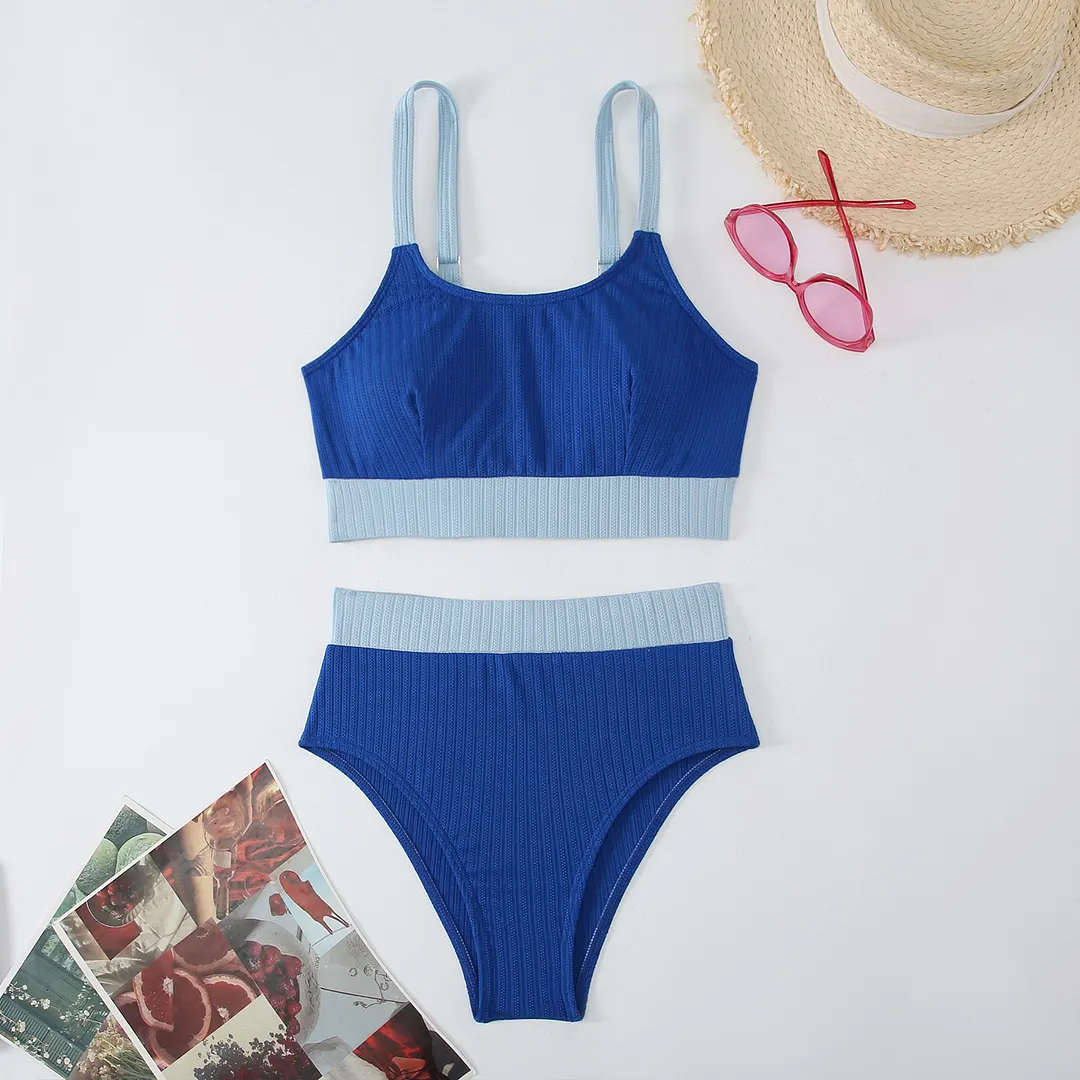 Brownm 2025 New Solid Color Sling Belt Split High-Rise Triangle Lady Sexy Hot Spring Bikini Swimsuit