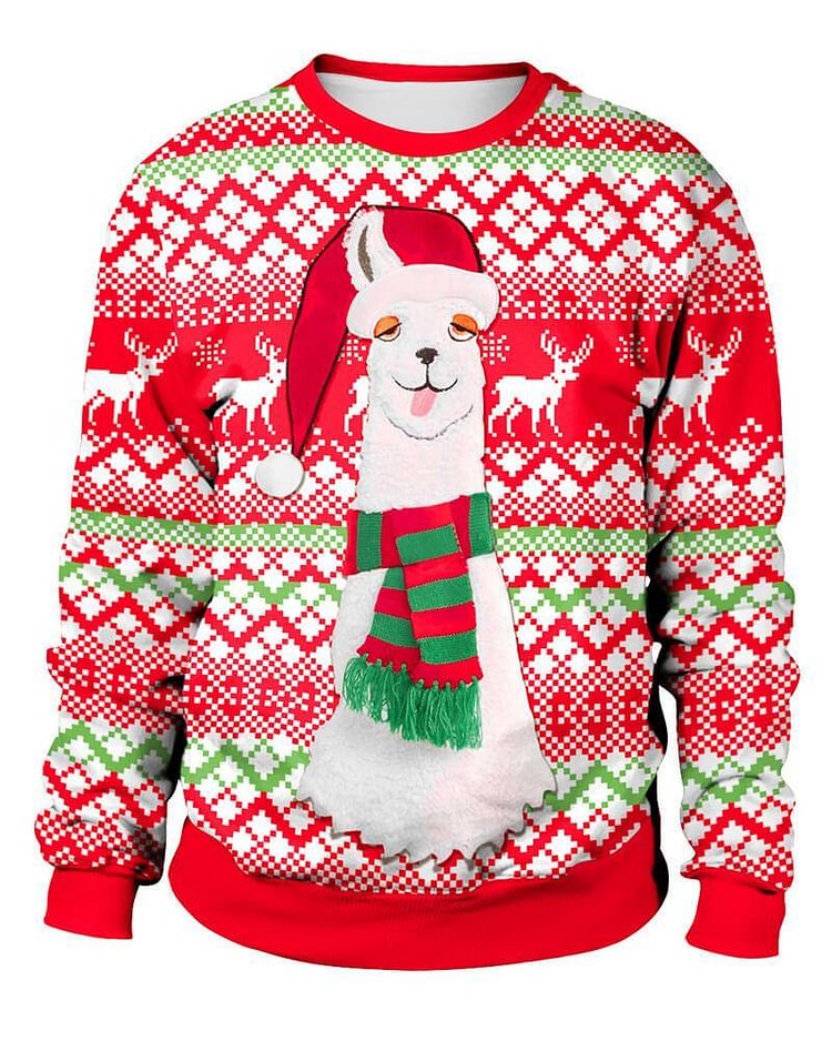 Mayoulove Christmas Alpaca Plaid Print Unisex Sweatshirt Pullover Jumper-Mayoulove