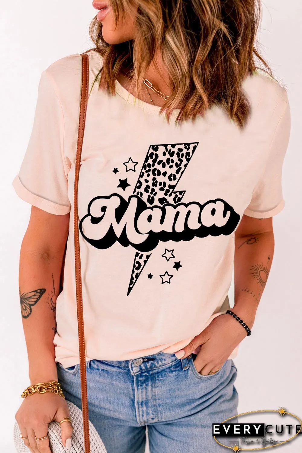 Pink Leopard Star Lightweight Short Sleeve Graphic T Shirt