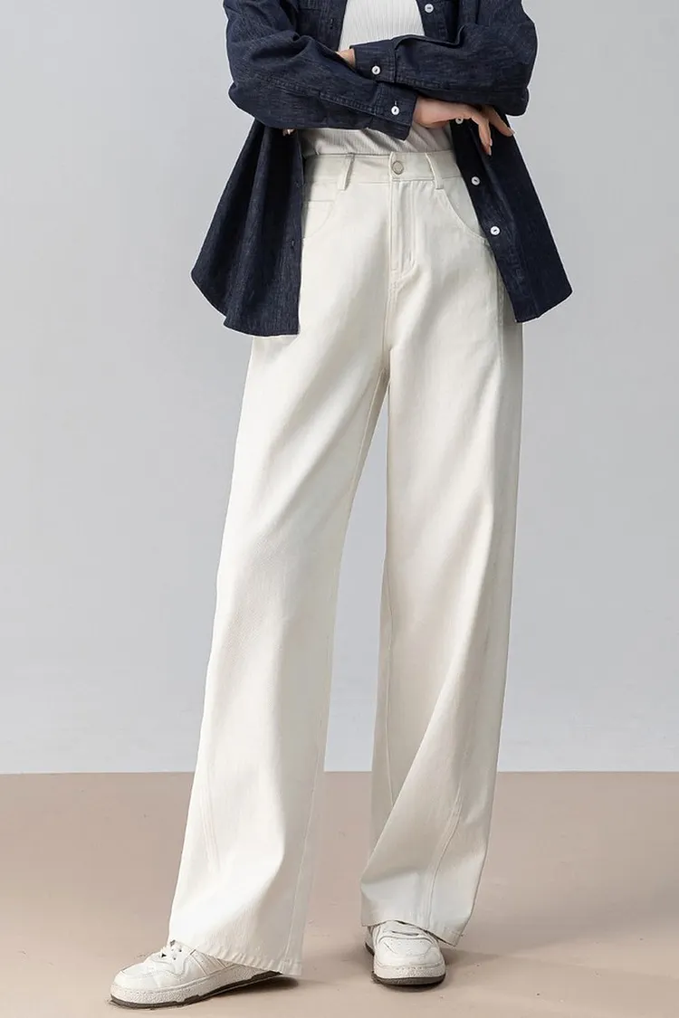 Wide Leg High Waist Jeans with Pockets Relaxed Straight Fit for Women