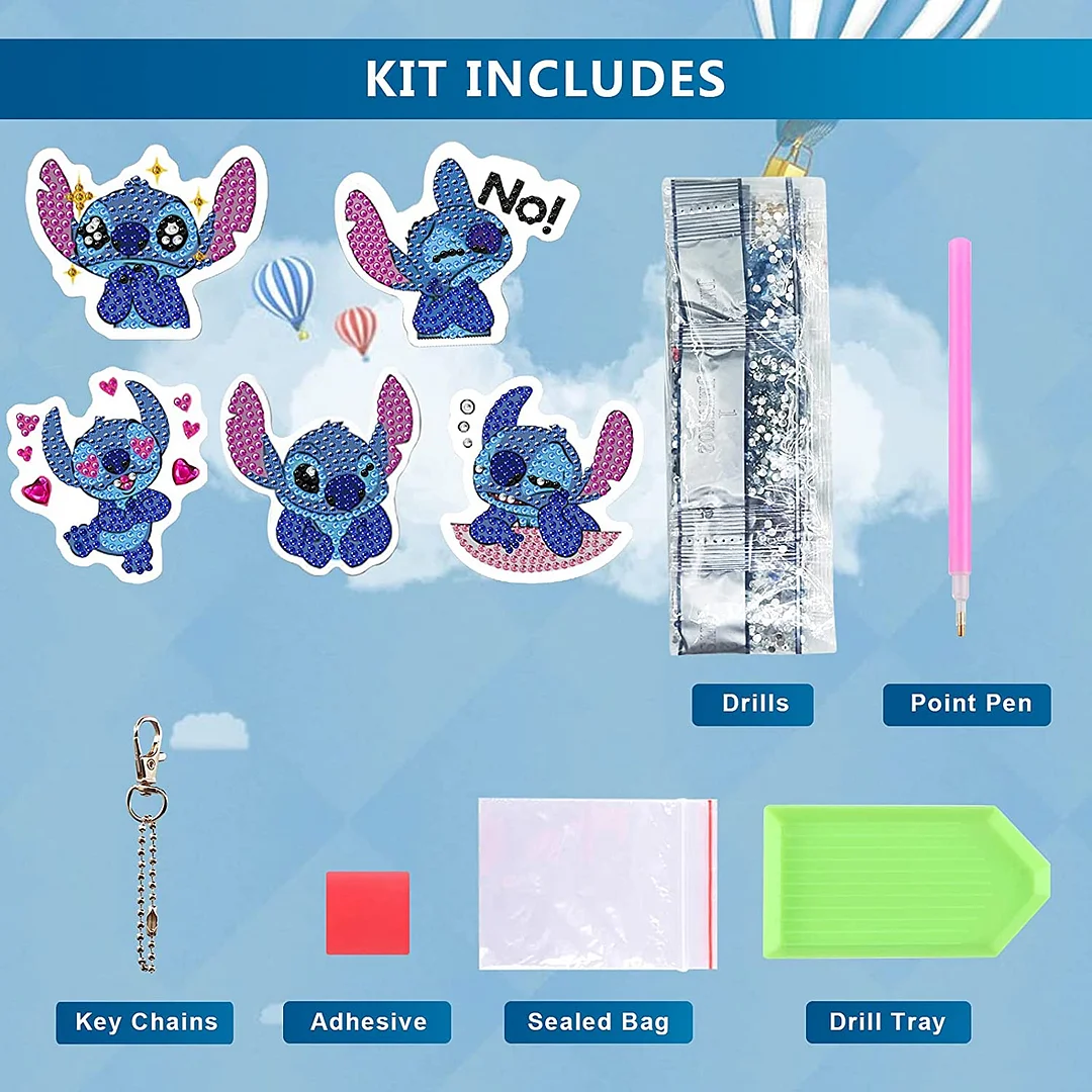 5Pcs Stitch Diamond Painting Keychain, Special Shaped Diamond Art Keychains, DIY Keychain Decoration Pendant Gift for Kids Adults(Double Sided)