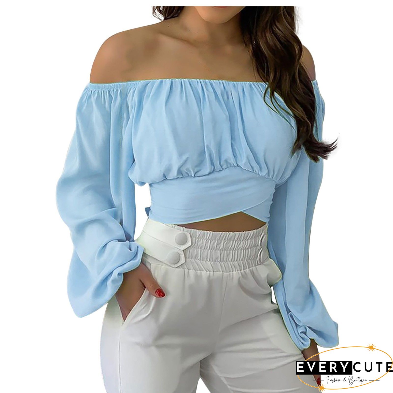 Red Long Sleeve Off Shoulder Crop Tops