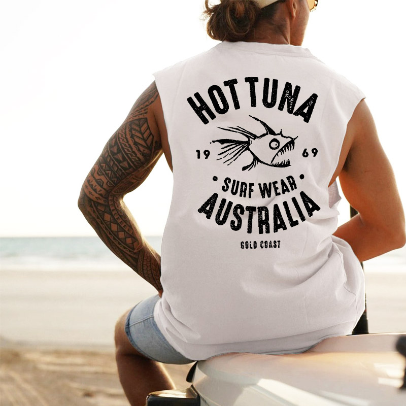 Men's Vintage Australian Fish Surf Print Vest Casual Sleeveless Tank Top / TECHWEAR CLUB / Techwear