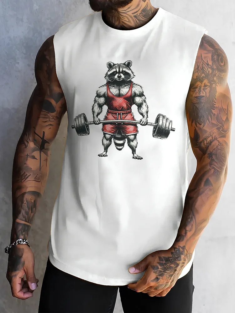 Men's Raccoon Weightlifting Printed Workout Tank Top
