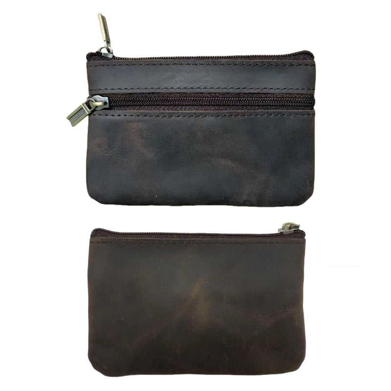 1124 Boys And Girls Genuine Leather Coin Purse Cowhide Crazy Horse Brown Brown Zipper Coin Bag Vintage Outlet