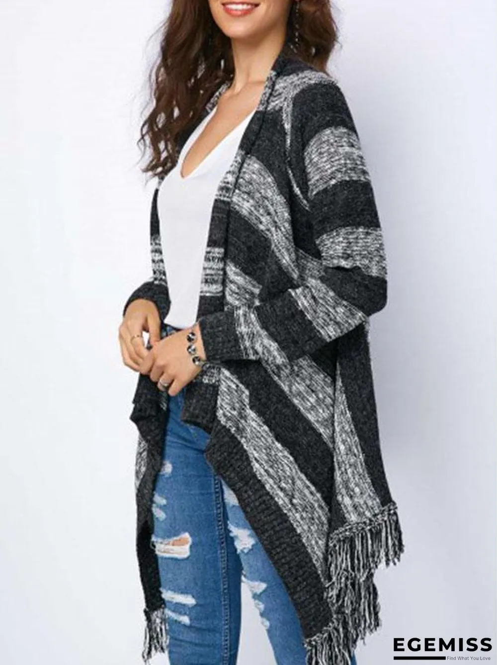 Fashion Knitting Tassels Striped Sweater | EGEMISS