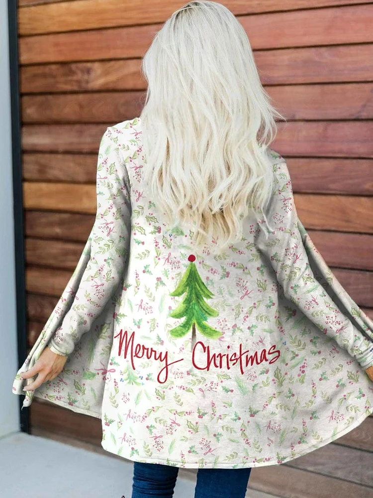 Women's Merry Christmas Tree Print Thin Cardigan-mysite