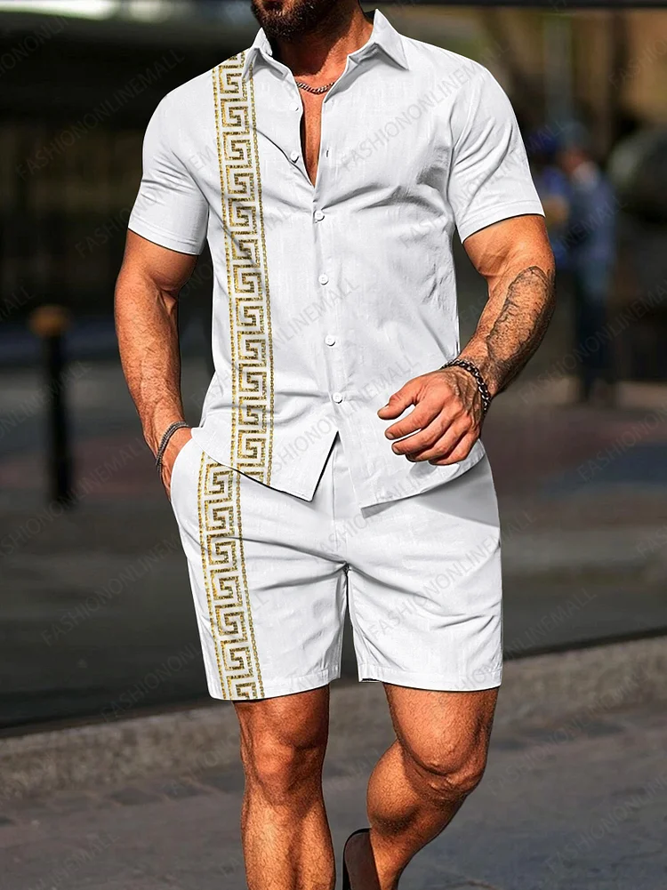 Men's casual printed short sleeved two-piece set