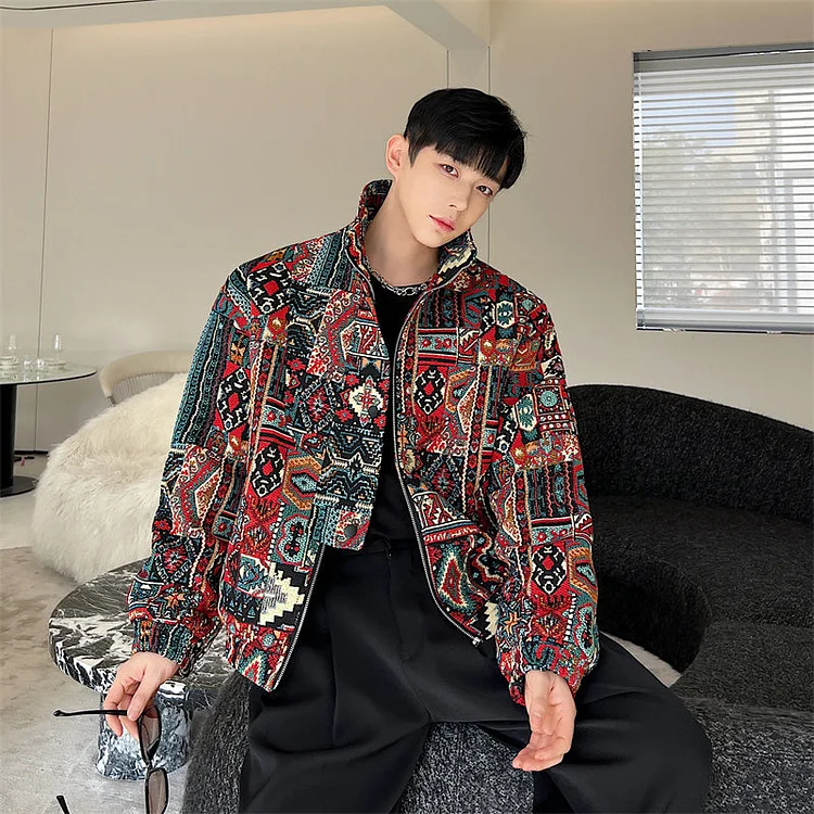 Dawfashion Techwear Streetwear-Four Seasons Korean Version Yarn-dyed Jacquard Ethnic Style Design Loose Top Jackets-Streetfashion-Darkwear-Techwear