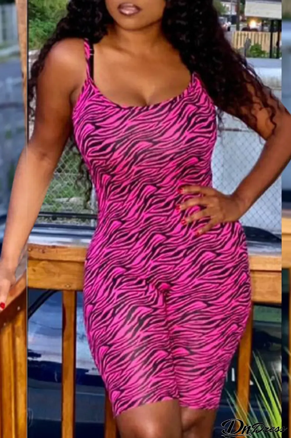 Watermelon Red Sexy Print Split Joint Spaghetti Strap Skinny Jumpsuits