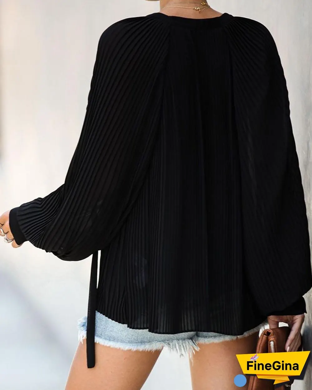 Solid V-Neck Ruched Detail Casual Blouse P15338