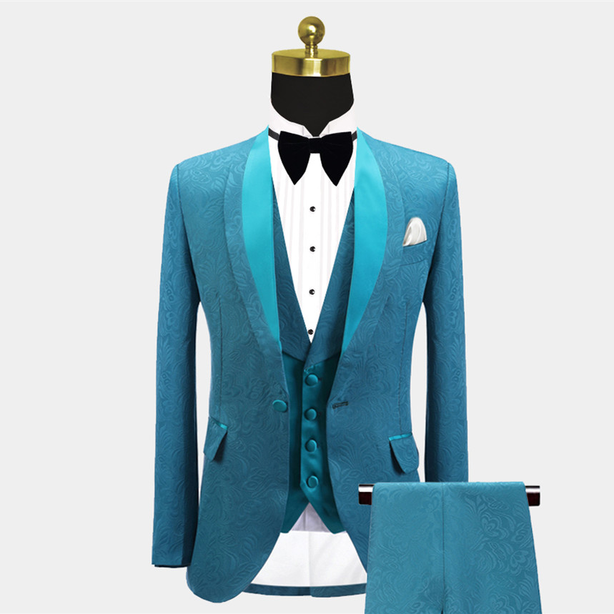 Daisda Luxury Shawl Lapel Jacquard Slim Fit Wedding Suit For Men