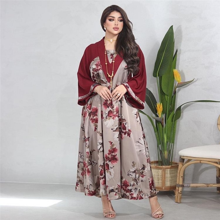 African Americans fashion QFY Muslim Dubai Abaya Islamic Clothes For Women Floral Print Boho Dresses Islamic Clothing Long Sleeve Elegant Party Gown Boubou Ankara Style QueenFunky
