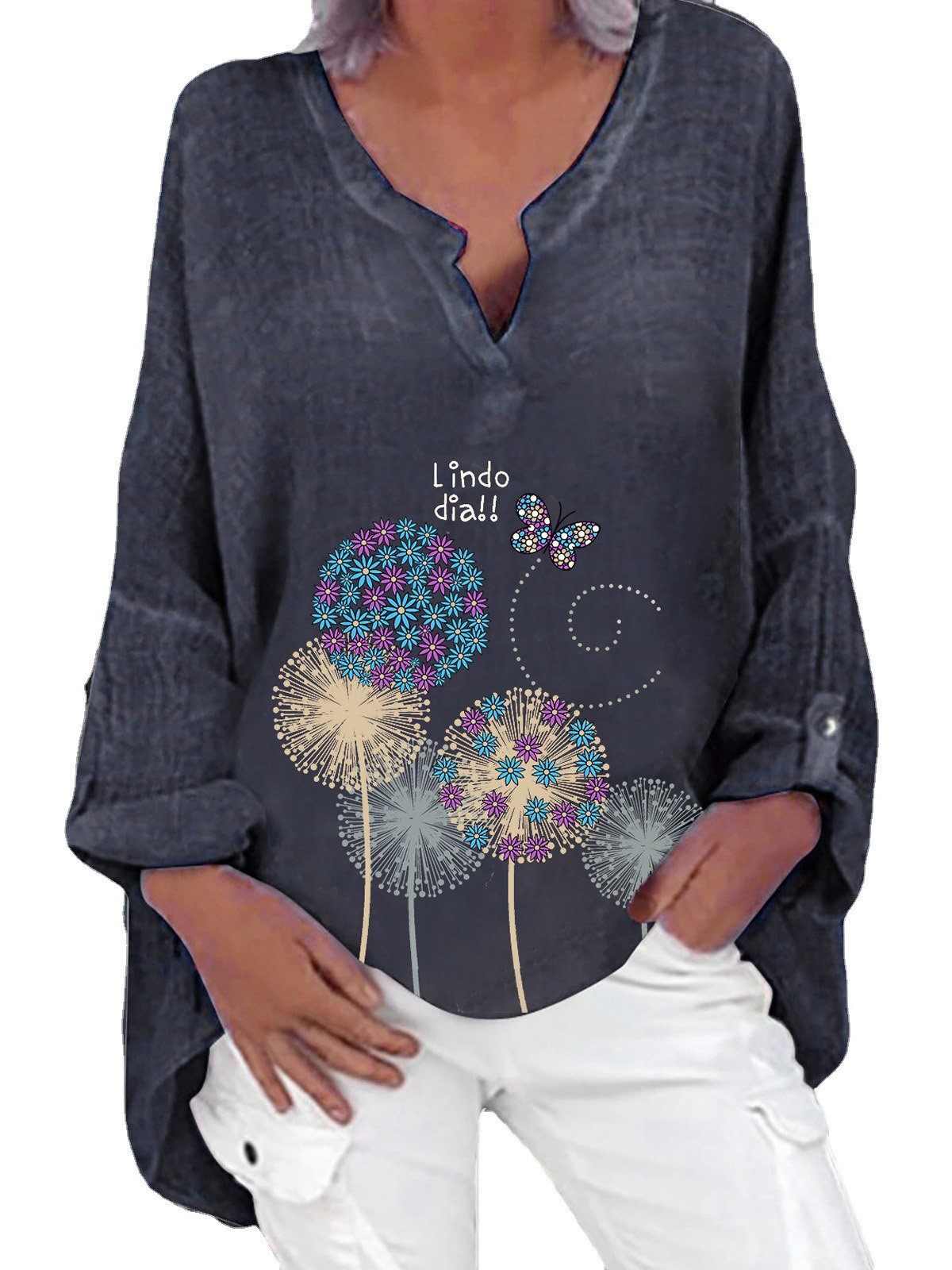 Women's V-neck Long Sleeve Printed Tops
