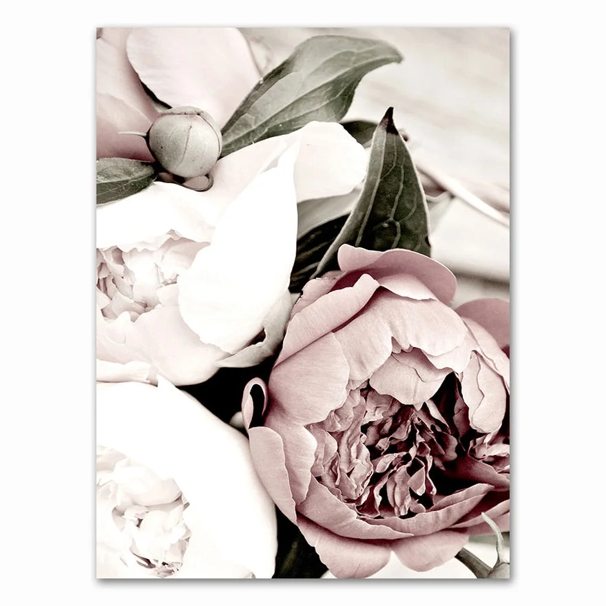 Scandinavian Pink White Flower Leaf Plant Poster Nordic Botanical Print Canvas Painting Wall Art Decoration Picture Home Decor