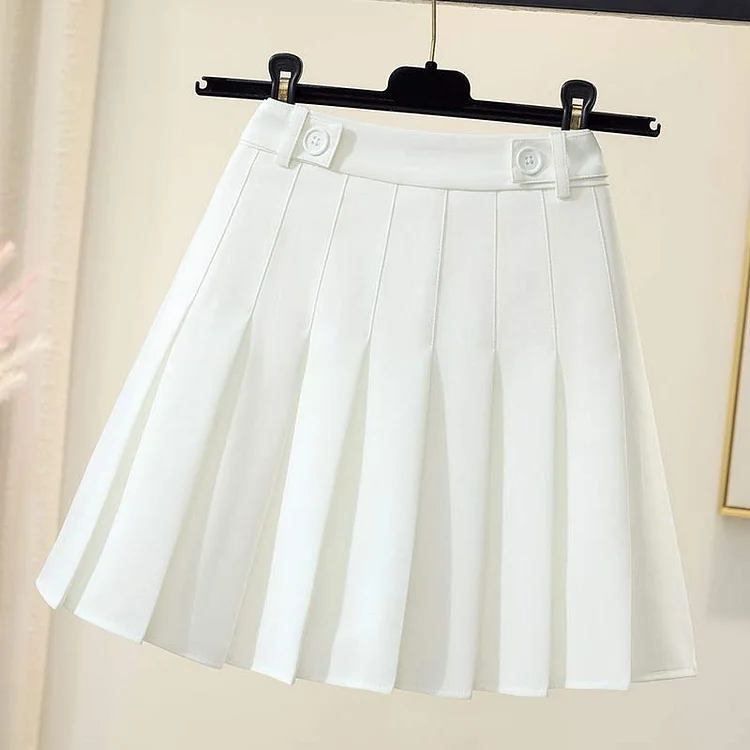 High Waist Pure Color Pleated Skirt  - Modakawa Modakawa
