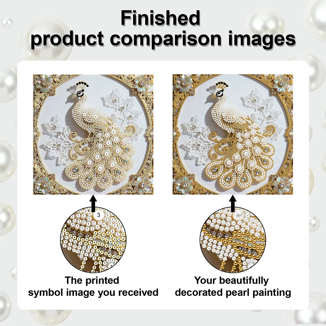 Peacock DIY Pearl Diamond Art Kit for Adults Home Decor 25x25cm With Frame