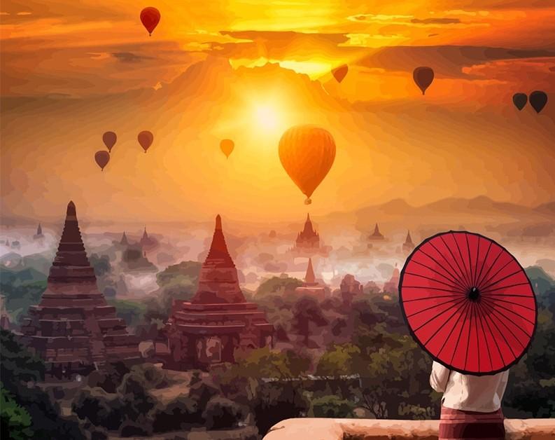 

Myanmar Stunning Sunrise – Paint By Numbers - 40*50CM, 501 Original