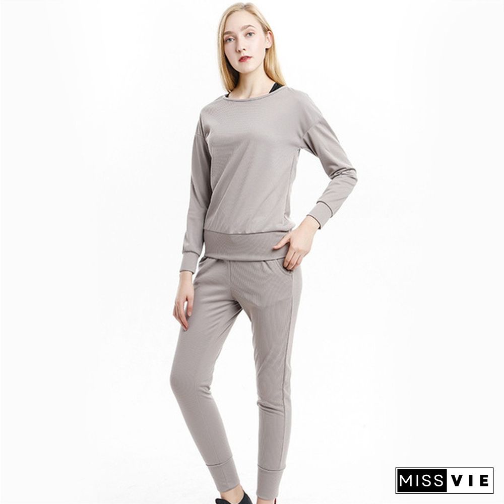 Women's Fashion Casual Two-piece Round Neck Pit Sports Suit