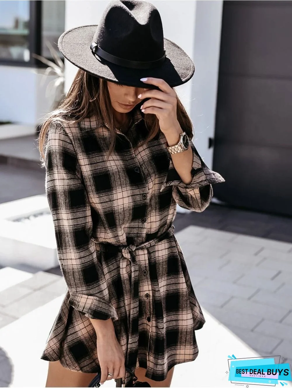 Autumn and Winter Fashion Sexy Printed Shirt Plaid Dress Skirt
