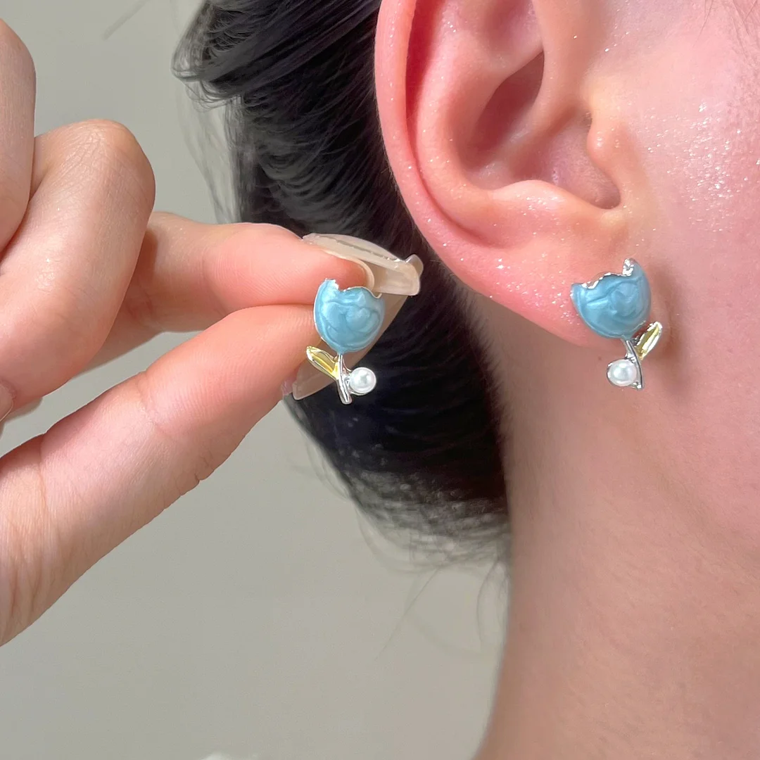 Pearl Tulip Flower Earrings