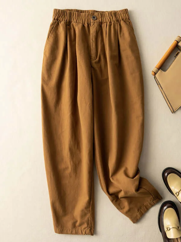 100% Natural Fabric Versatile Loose Pants In Solid Color With Pockets