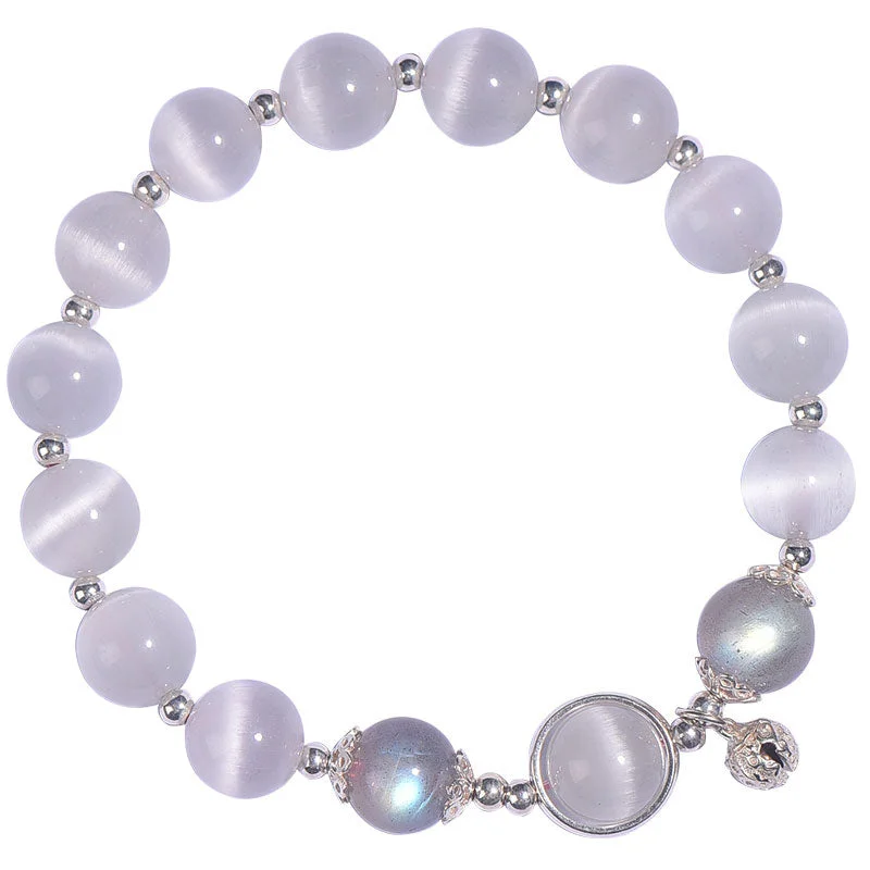 925 Sterling Silver Cat Eye Moonstone Love Support Bracelet