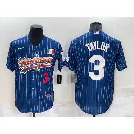 Men's Los Angeles Dodgers #3 Chris Taylor Navy Mexico Rainbow Cool Base Stitched Baseball Jersey XK1B
