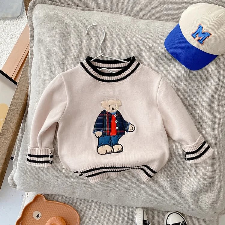 Baby Toddler Embroidered Bear Knitted Sweater