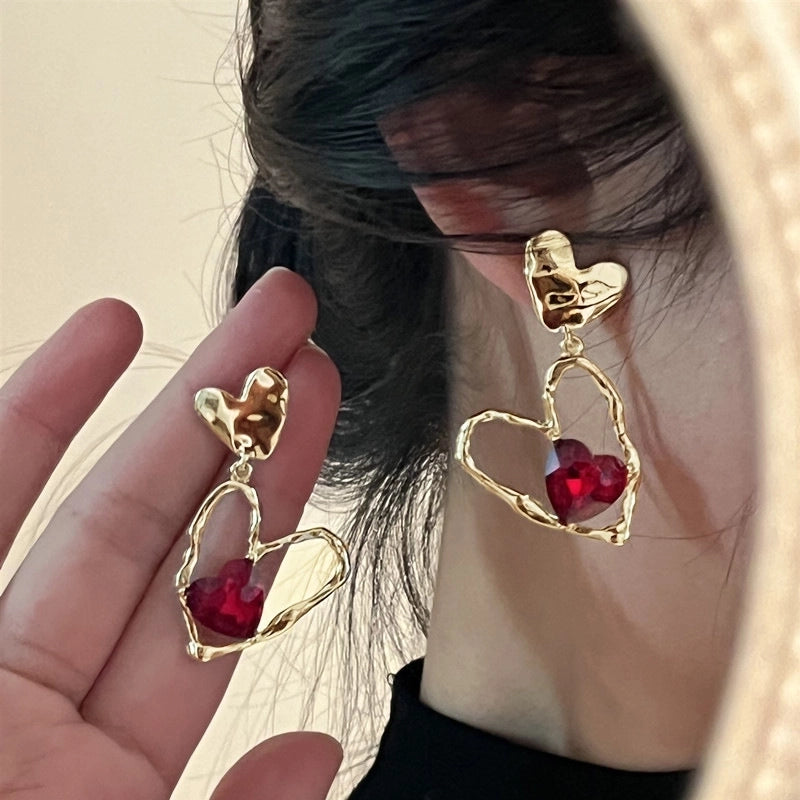 1 Pair IG Style Minimalist Heart Shape Flower Bow Knot Inlay Alloy Artificial Pearls Rhinestones Drop Earrings Earrings Ear Studs