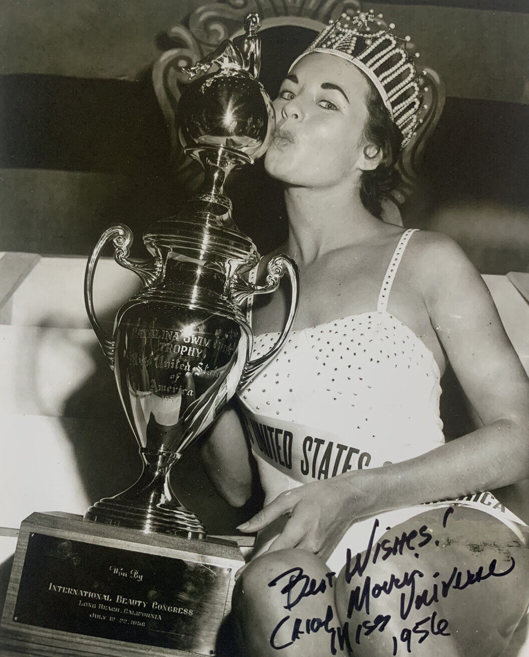 CAROL MORRIS HAND SIGNED 8x10 Photo Poster painting MISS UNIVERSE 1956 AUTHENTIC AUTOGRAPH COA