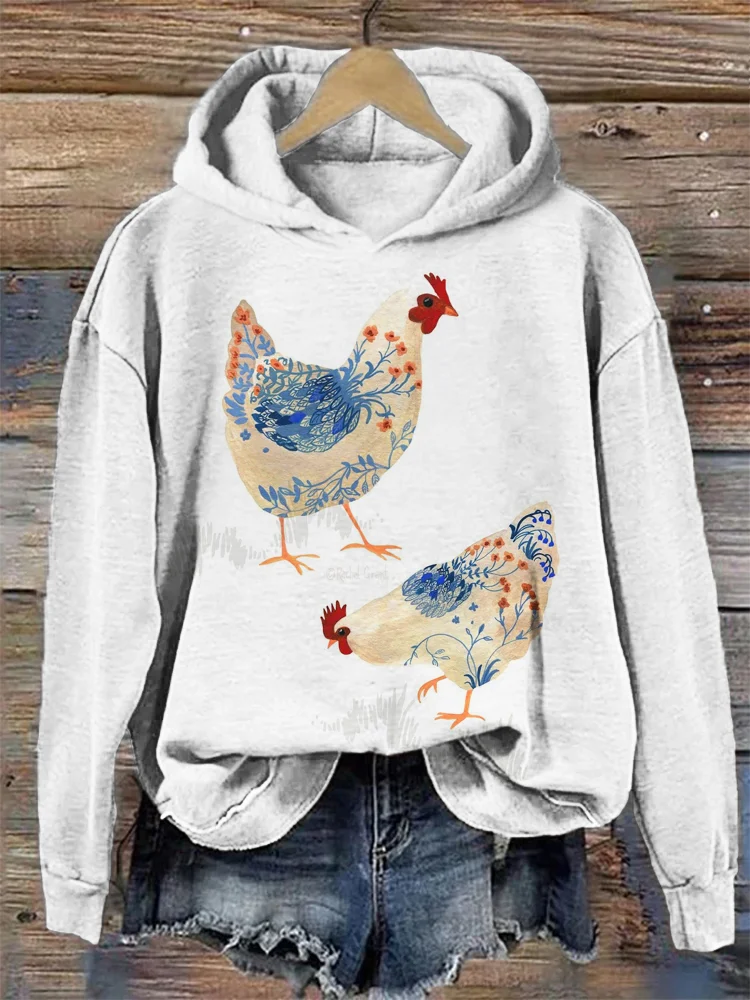 Comstylish Chicken Farm Animal Pattern Hooded Sweatshirt