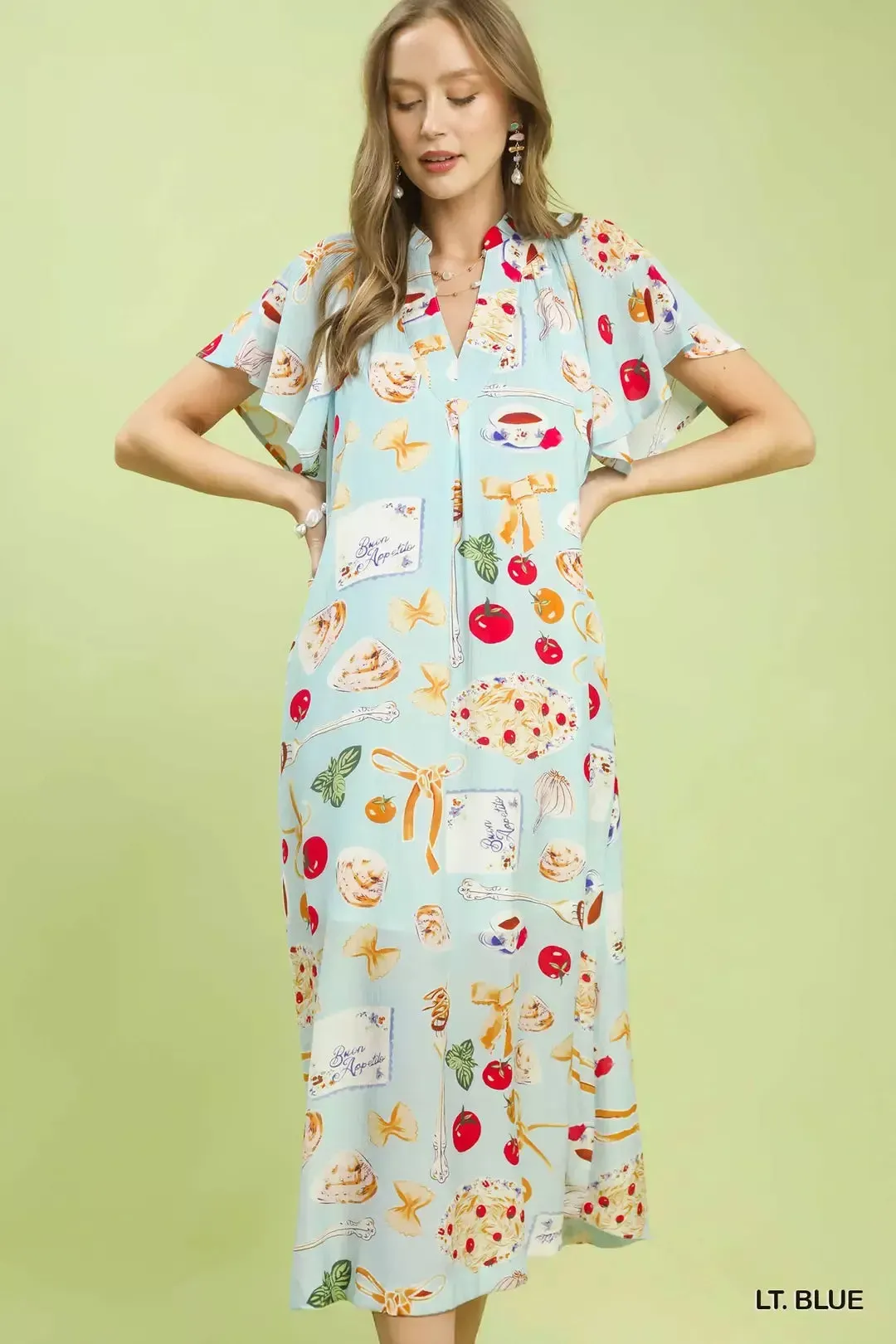 Umgee Abstract Print Flutter Sleeve Midi Dress mysite idetrend