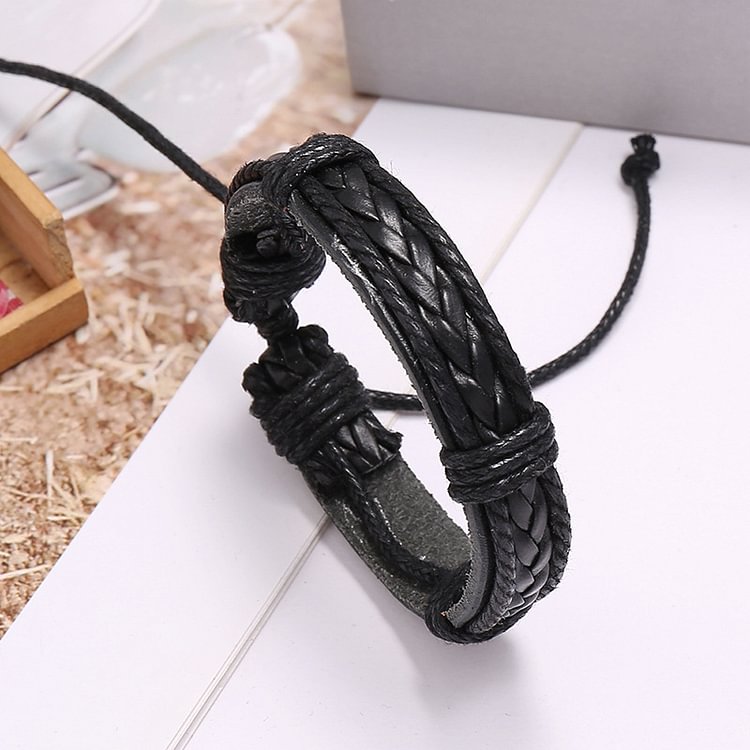 Men's braided leather bracelet vintage cowhide bracelet
