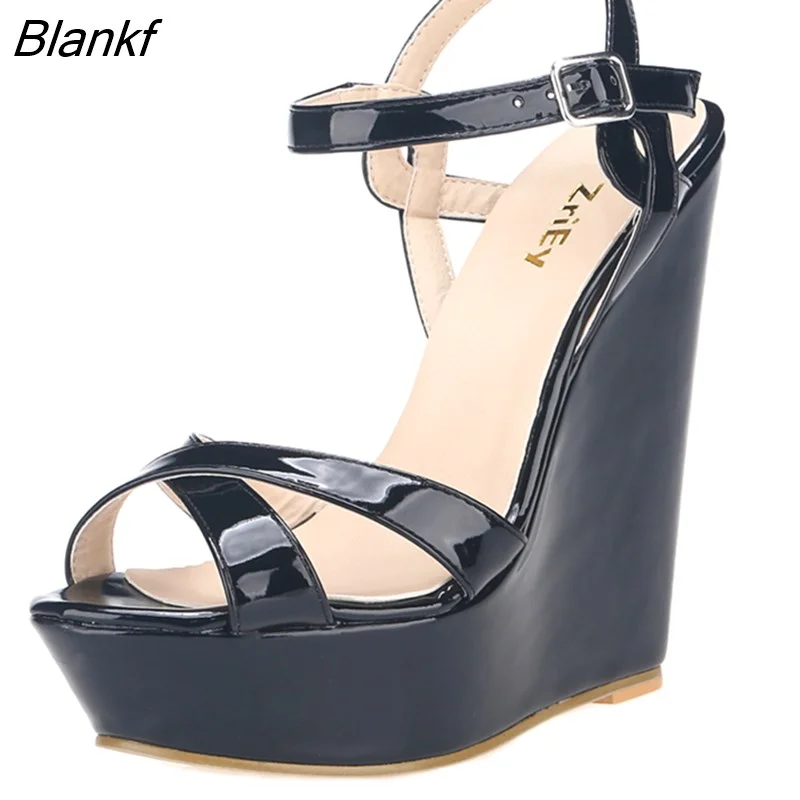 Blankf Open Toe Ankle Strap Platform Wedge Women Sandals 14cm Super High Heels Gladiator Ladies Shoes Buckle Summer