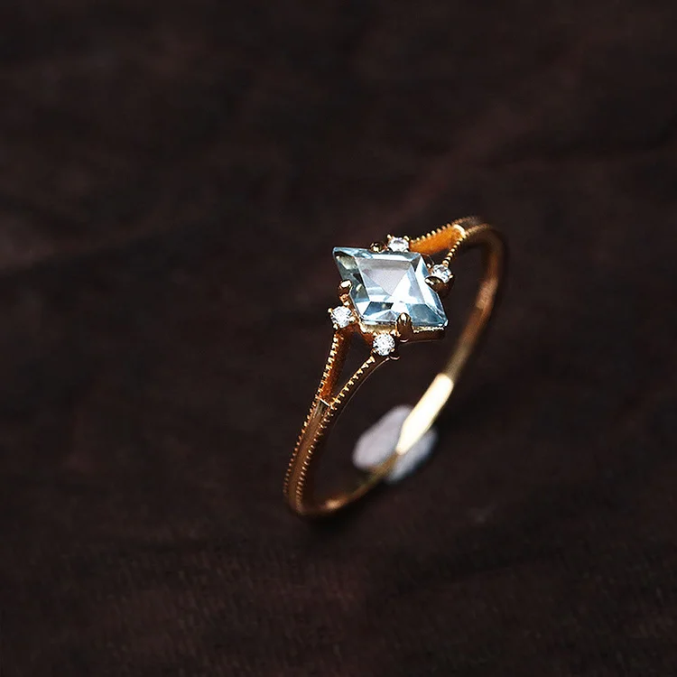 Olivenorma Aquamarine White Zircon Diamond Ring