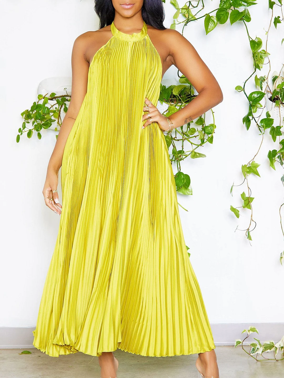 Summer New Pleated Solid Color Dress | IFYHOME
