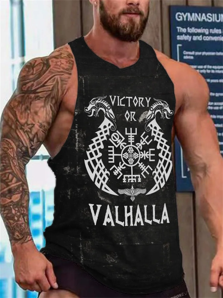 Men's Viking Victory Or Valhalla Distressed Tank Top