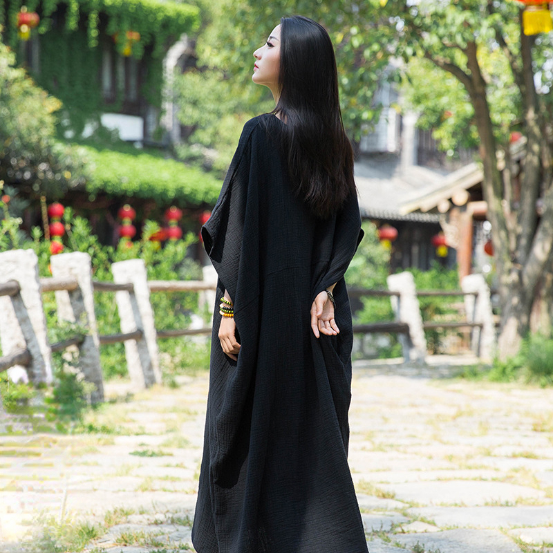Irregular Solid Color Doll Sleeve Midi Dress