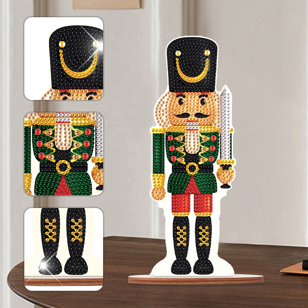 Wooden Diamond Art Table Decor Christmas Nutcracker Crystal Painting  Desktop Kit