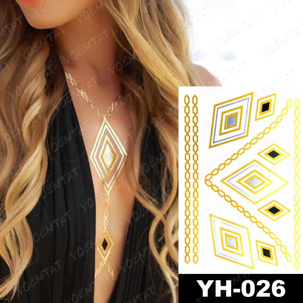 Waterproof Temporary Tattoo Sticker Mandala Henna Gold Silver Metallic Flash Tatoo Boho Party Jewelry Glitter Bracelet Body Art