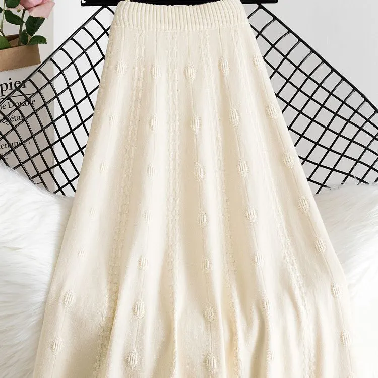 Churchf Churchf And Winter 2023 With Sweater High-Waist Jacquard Long Knitted Half-Length Umbrella Skirt Temperament Wool Long Skirt