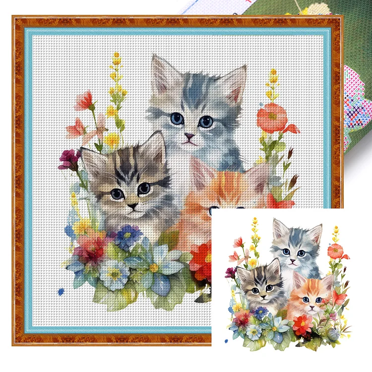 Three Kittens 18CT (25*25cm)  Stamped Cross Stitch gbfke